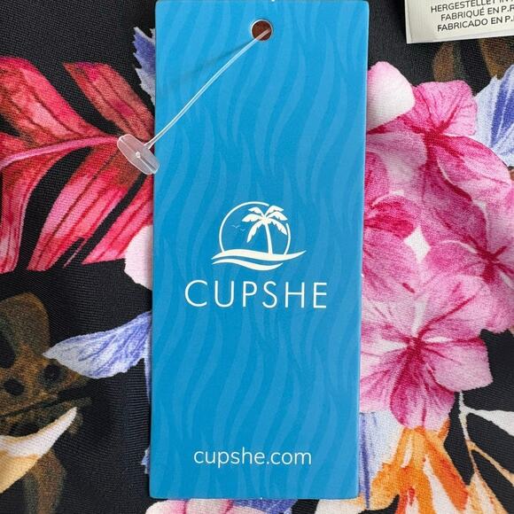 New Cupshe Black Pink Floral Bikini Bottoms Medium - Picture 3 of 4